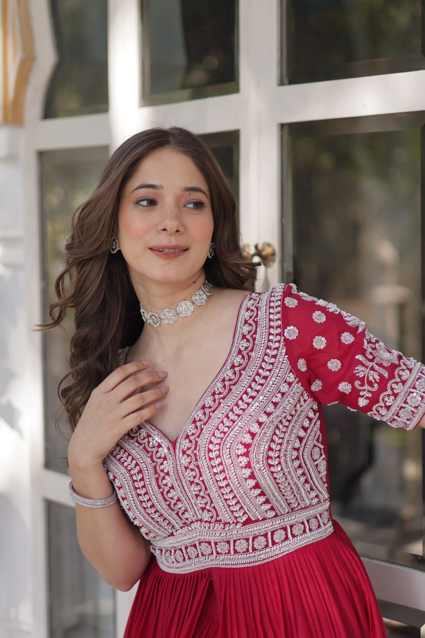 Premium Designer Star Georgette With Embroidery Beads Sequence Work Lehenga Kurti
