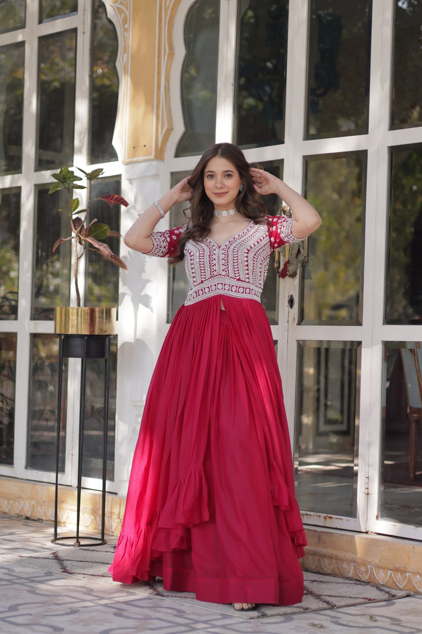 Premium Designer Star Georgette With Embroidery Beads Sequence Work Lehenga Kurti
