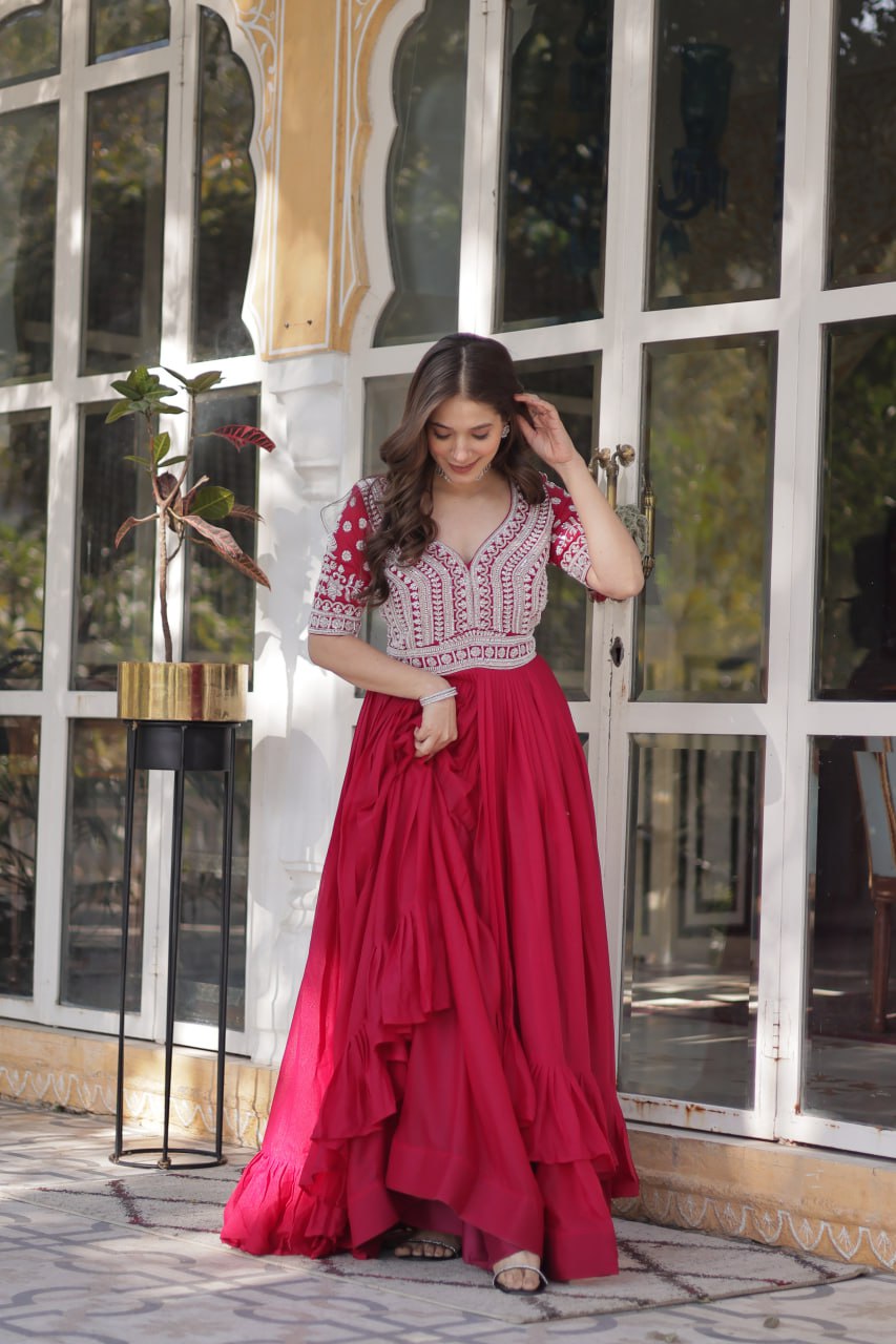 Premium Designer Star Georgette With Embroidery Beads Sequence Work Lehenga Kurti
