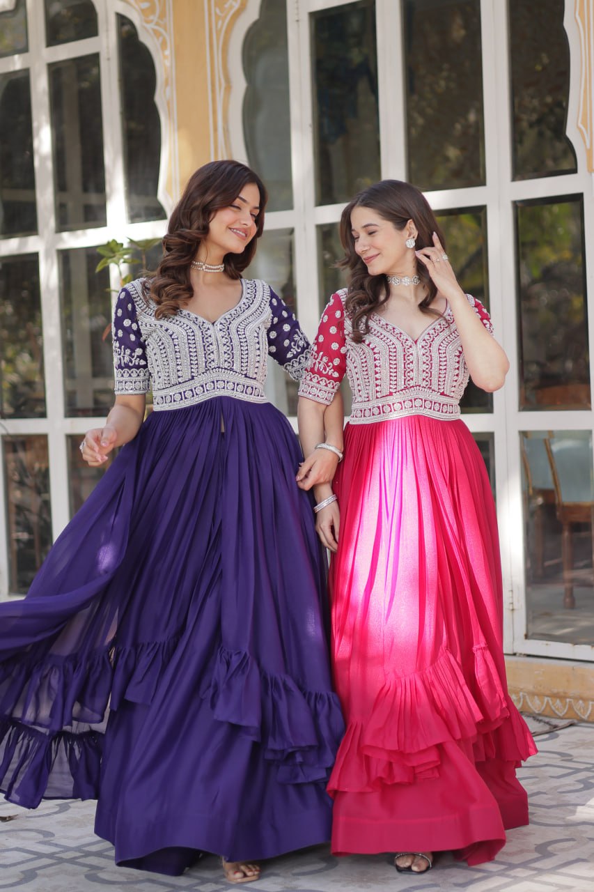 Premium Designer Star Georgette With Embroidery Beads Sequence Work Lehenga Kurti
