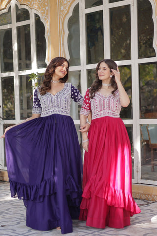 Premium Designer Star Georgette With Embroidery Beads Sequence Work Lehenga Kurti
