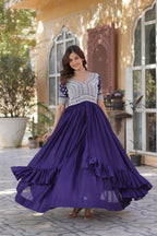 Premium Designer Star Georgette With Embroidery Beads Sequence Work Lehenga Kurti

