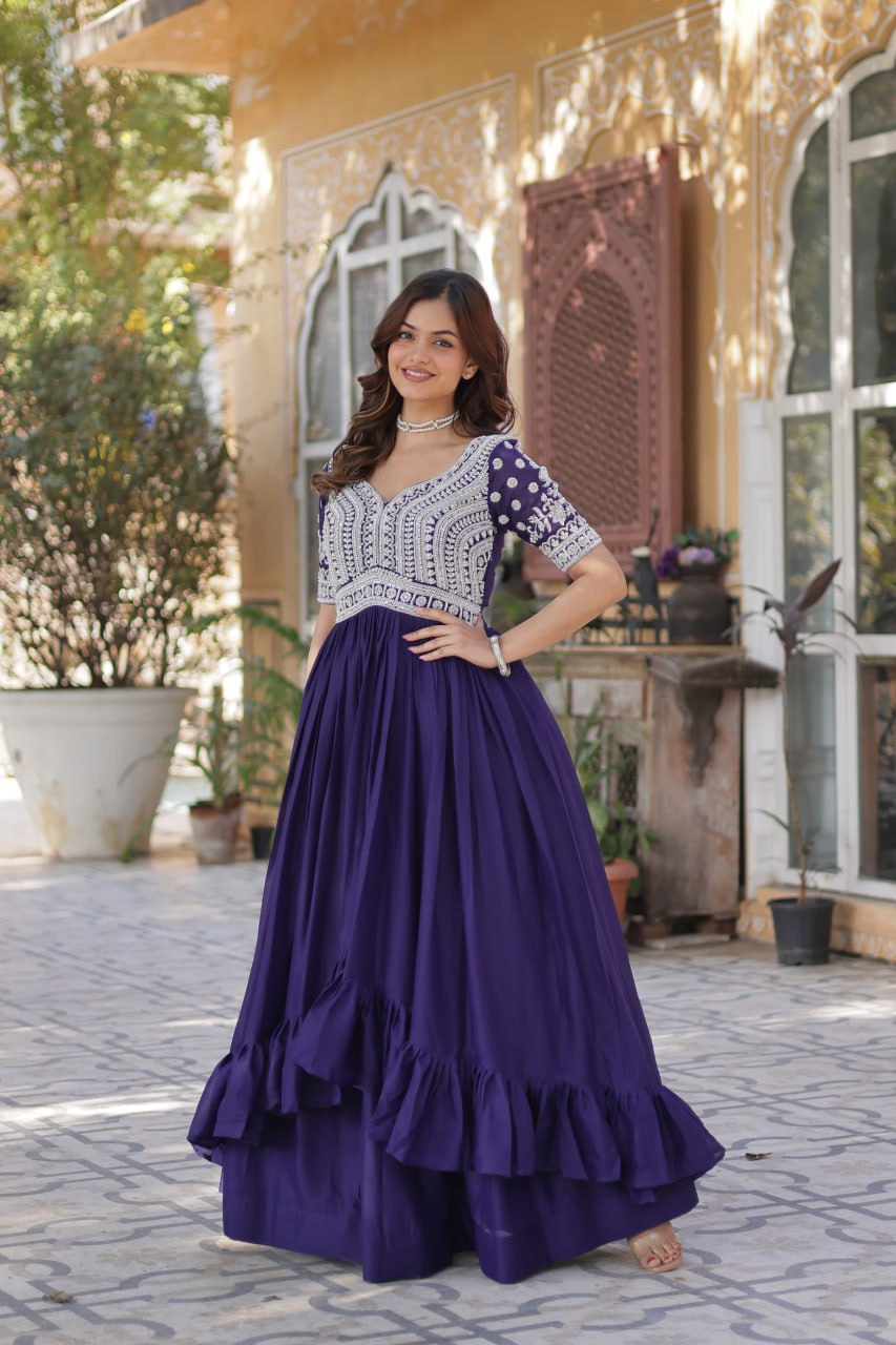 Premium Designer Star Georgette With Embroidery Beads Sequence Work Lehenga Kurti
