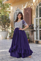 Premium Designer Star Georgette With Embroidery Beads Sequence Work Lehenga Kurti
