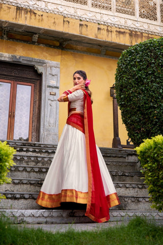 Ready-to-Wear Zari Woven Lehenga Set with Unstitched Blouse and Lace Border Dupatta