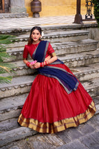 Ready-to-Wear Zari Woven Lehenga Set with Unstitched Blouse and Lace Border Dupatta