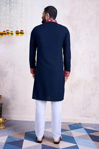 Blue Color Mens Kurta with Embroidered Heavy Dupatta Navratri Collection