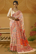 Glittering Beige Pashmina Saree With Artistic Blouse Piece