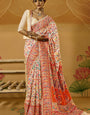 Glittering Beige Pashmina Saree With Artistic Blouse Piece