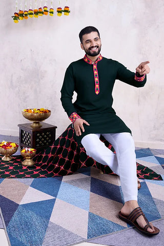 Green Color Men's Wear Embroidered Kurta with Dupatta Collection