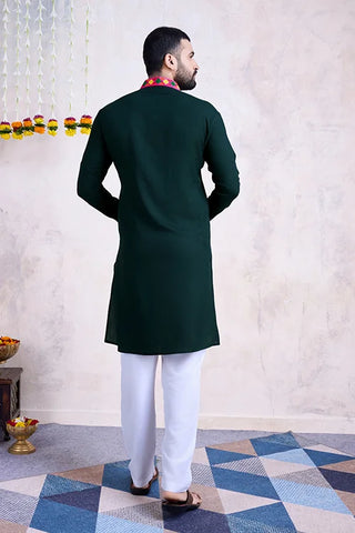 Green Color Men's Wear Embroidered Kurta with Dupatta Collection