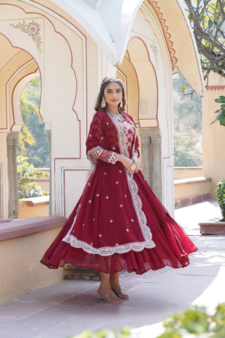 Designer Embroidery Luxury Work Gown With Dupatta Set