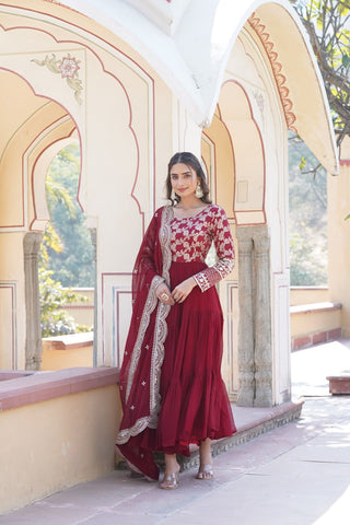 Designer Embroidery Luxury Work Gown With Dupatta Set