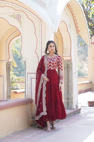 Designer Embroidery Luxury Work Gown With Dupatta Set