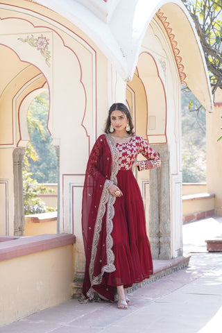 Designer Embroidery Luxury Work Gown With Dupatta Set