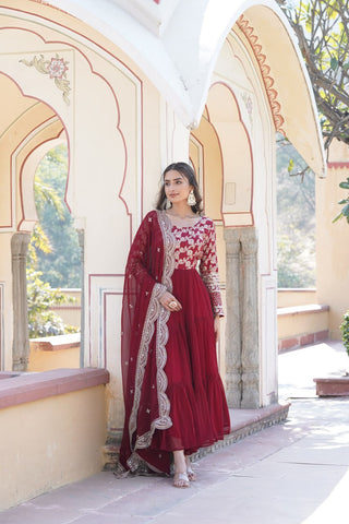 Designer Embroidery Luxury Work Gown With Dupatta Set