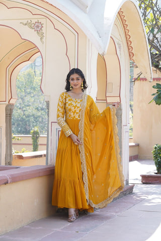 Designer Embroidery Luxury Work Gown With Dupatta Set