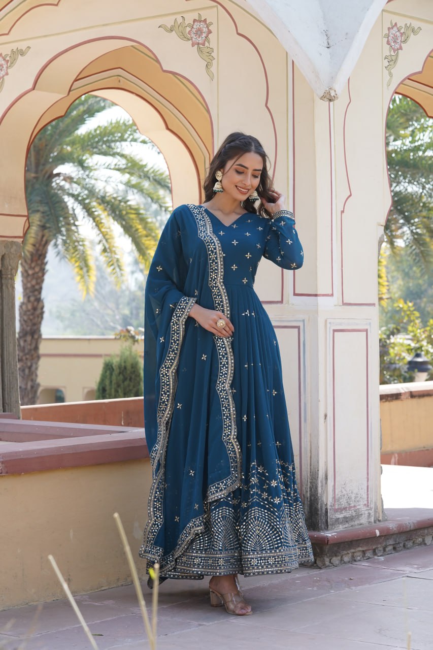 Traditional elegance Attractive Embroidered Zari & Sequins Work Women Gown