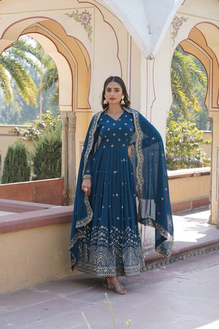 Traditional elegance Attractive Embroidered Zari & Sequins Work Women Gown