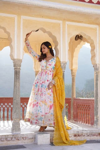 The Elegant Readymade Russian Digital Printed Gown with Dupatta Set