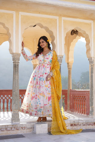 The Elegant Readymade Russian Digital Printed Gown with Dupatta Set