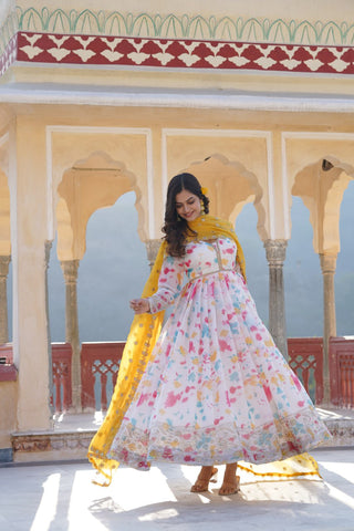 The Elegant Readymade Russian Digital Printed Gown with Dupatta Set