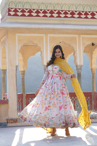 The Elegant Readymade Russian Digital Printed Gown with Dupatta Set