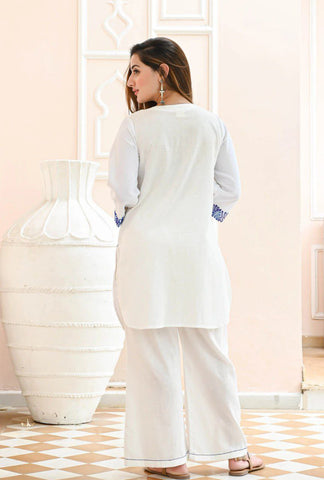 White Cotton Top And Palazzo Co Ord Set