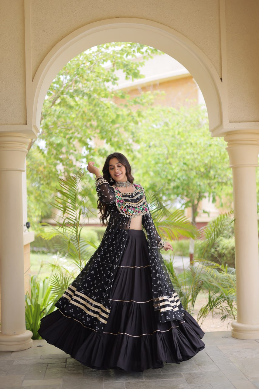 Kora Cotton Frill Stitching Bandhani Lehenga Set | Tulip Designer