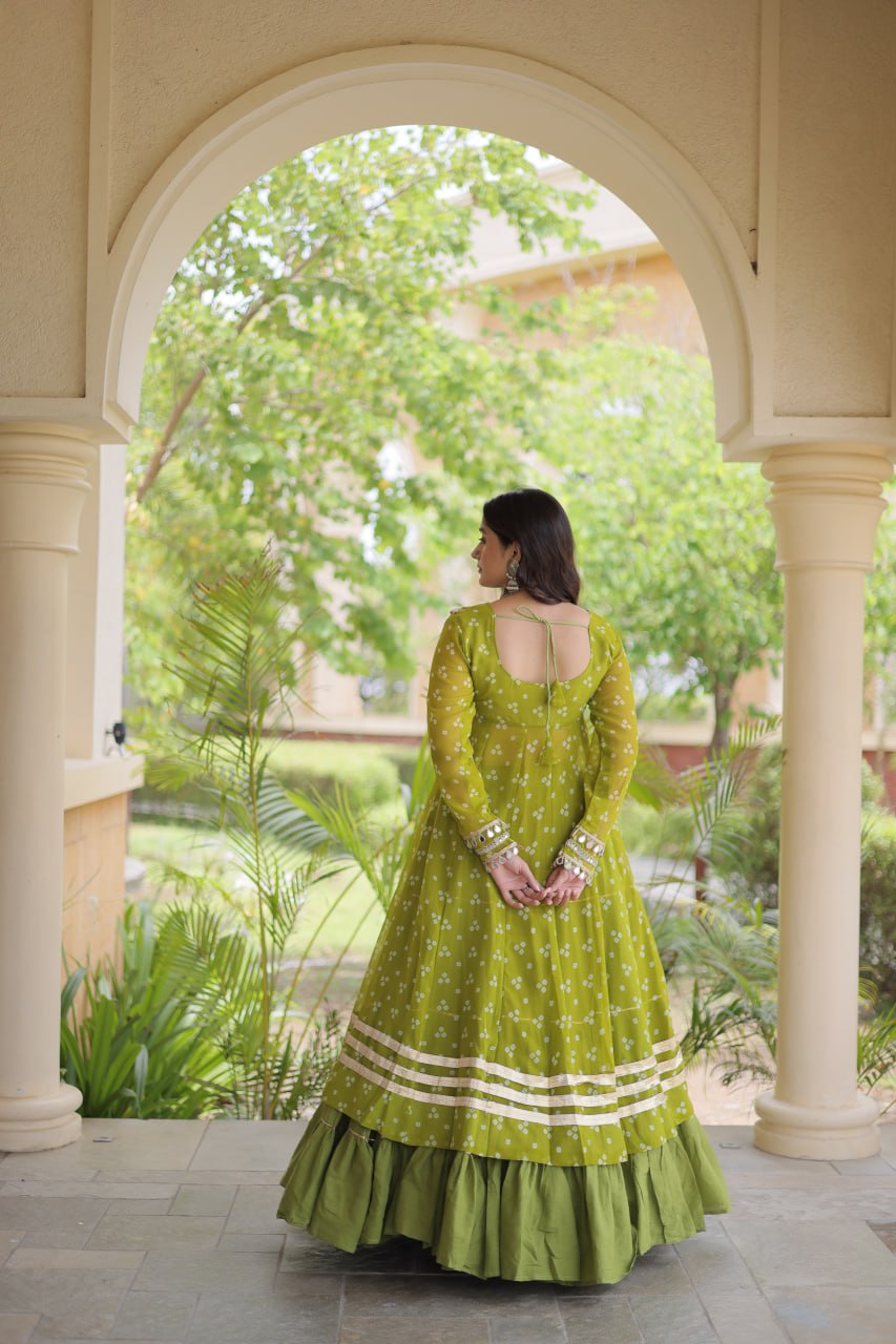Kora Cotton Frill Stitching Bandhani Lehenga Set | Tulip Designer