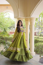Kora Cotton Frill Stitching Bandhani Lehenga Set | Tulip Designer