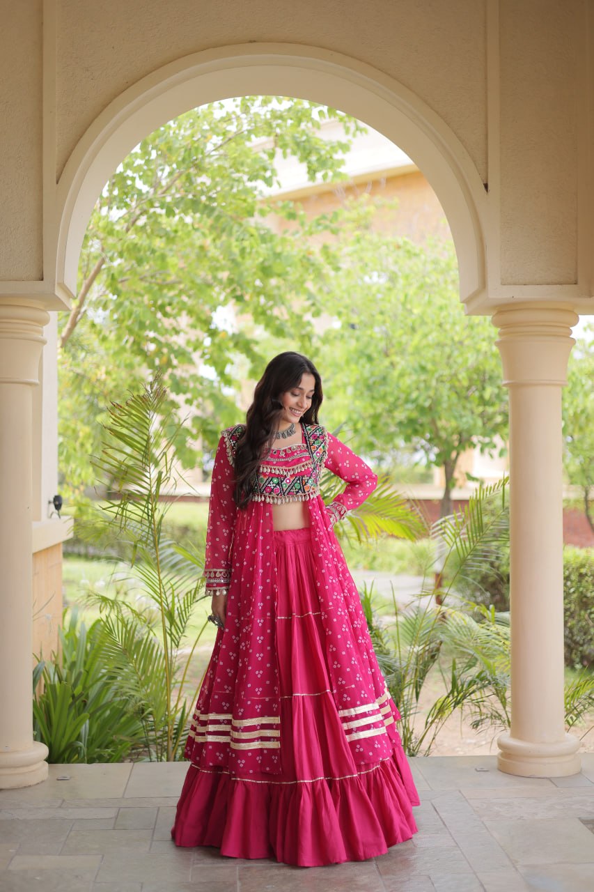Kora Cotton Frill Stitching Bandhani Lehenga Set | Tulip Designer