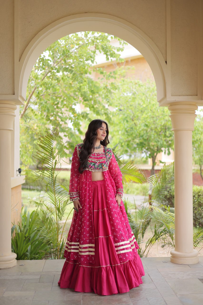 Kora Cotton Frill Stitching Bandhani Lehenga Set | Tulip Designer