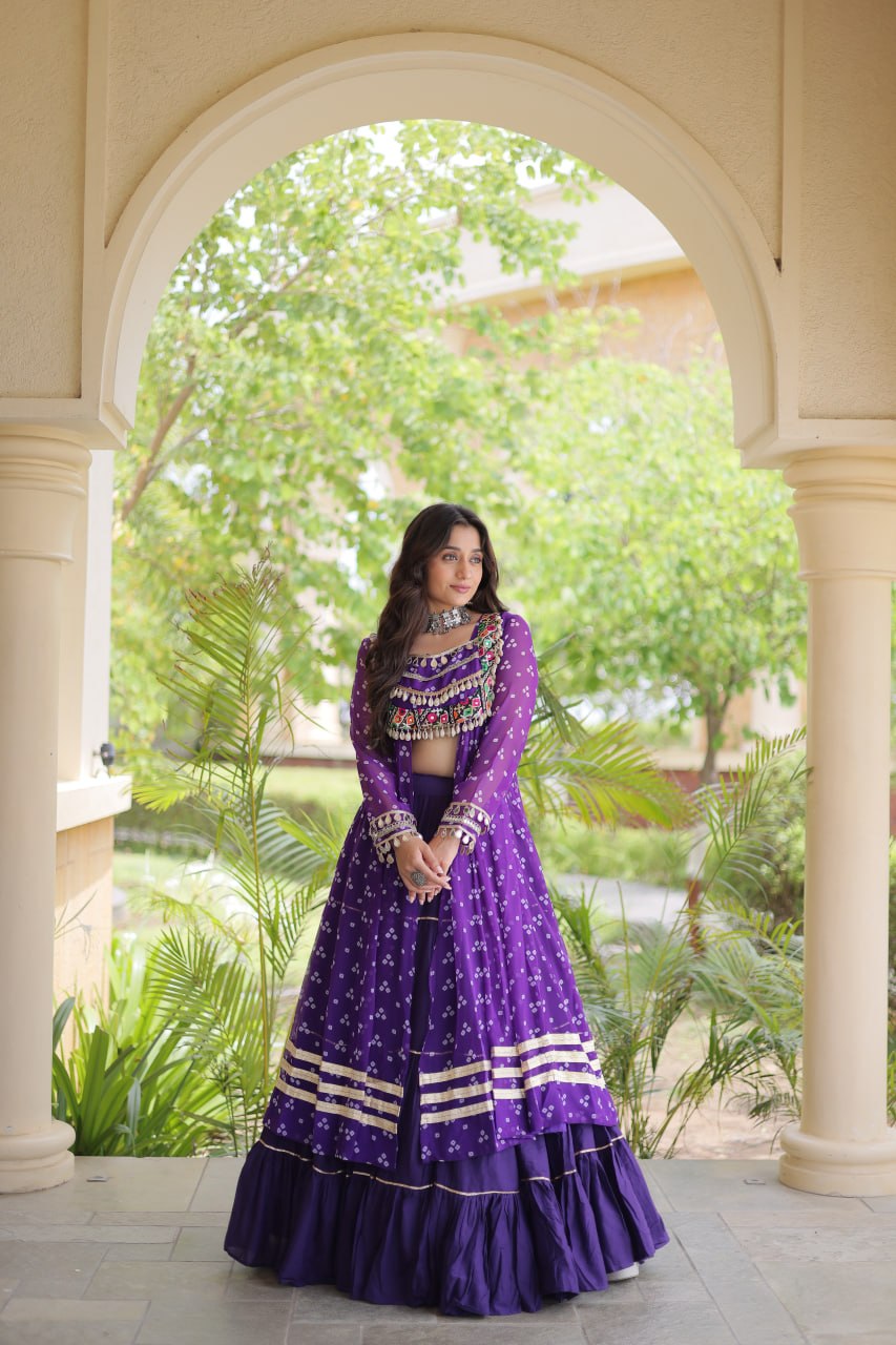 Kora Cotton Frill Stitching Bandhani Lehenga Set | Tulip Designer