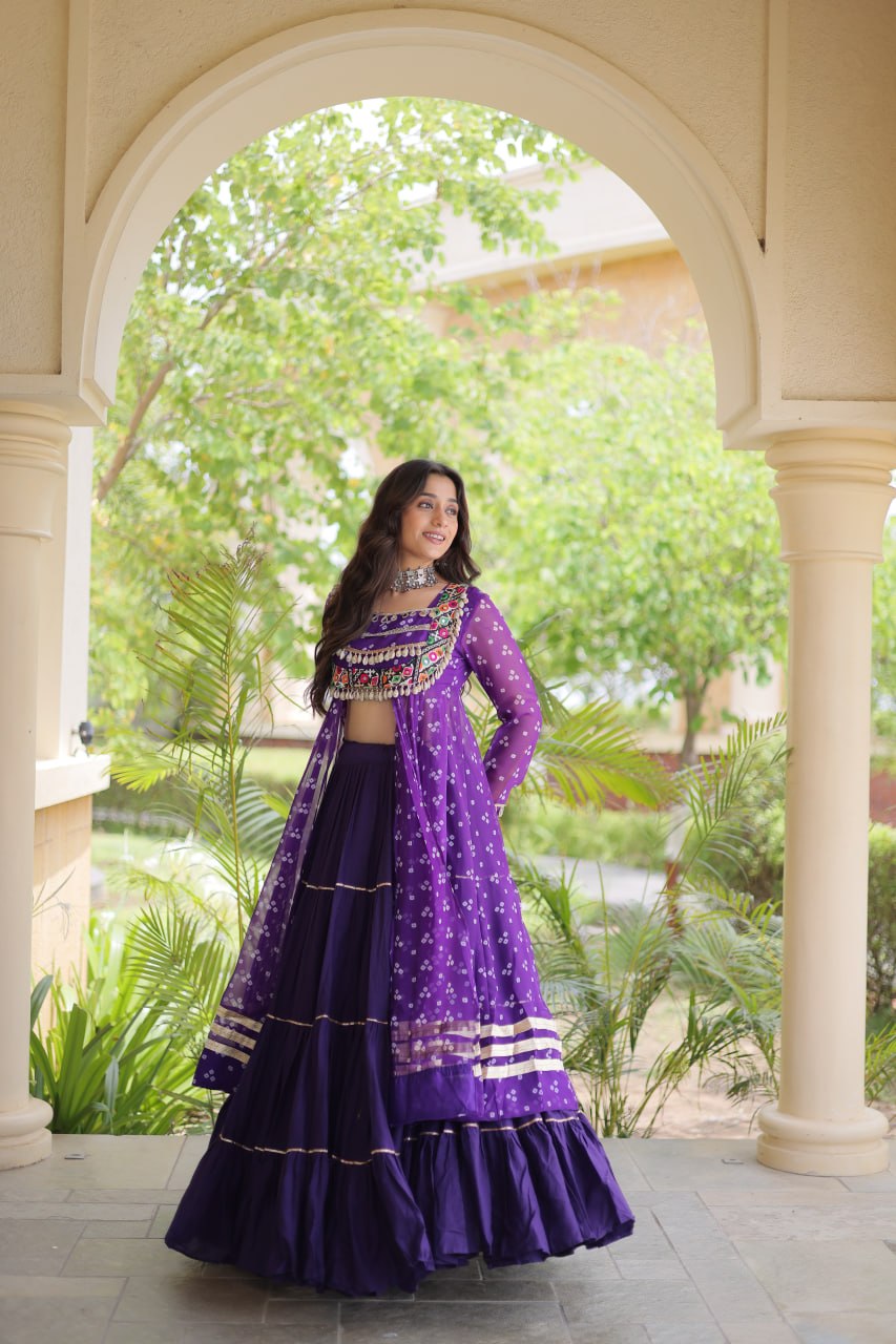 Kora Cotton Frill Stitching Bandhani Lehenga Set | Tulip Designer