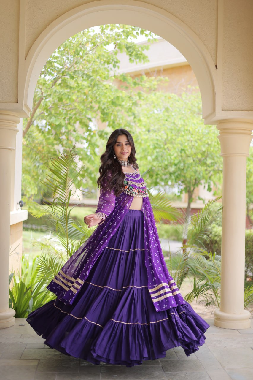 Kora Cotton Frill Stitching Bandhani Lehenga Set | Tulip Designer