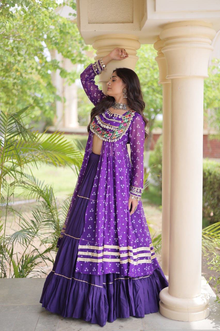 Kora Cotton Frill Stitching Bandhani Lehenga Set | Tulip Designer