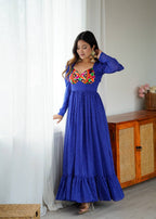 Designer Blue Georgette Printed Gown | Tulip Designer