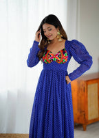 Designer Blue Georgette Printed Gown | Tulip Designer