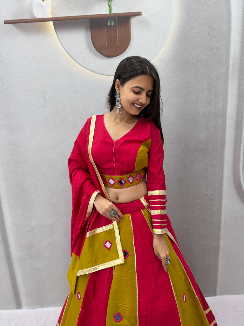 Garba Special Roman Silk Mirror Lehenga Set | Tulip Designer