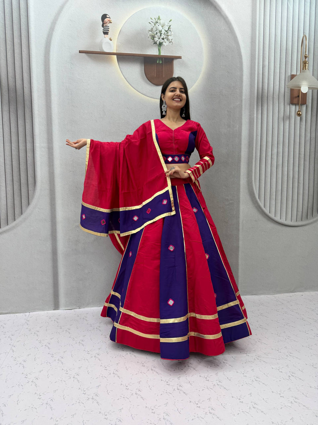 Garba Special Roman Silk Mirror Lehenga Set | Tulip Designer