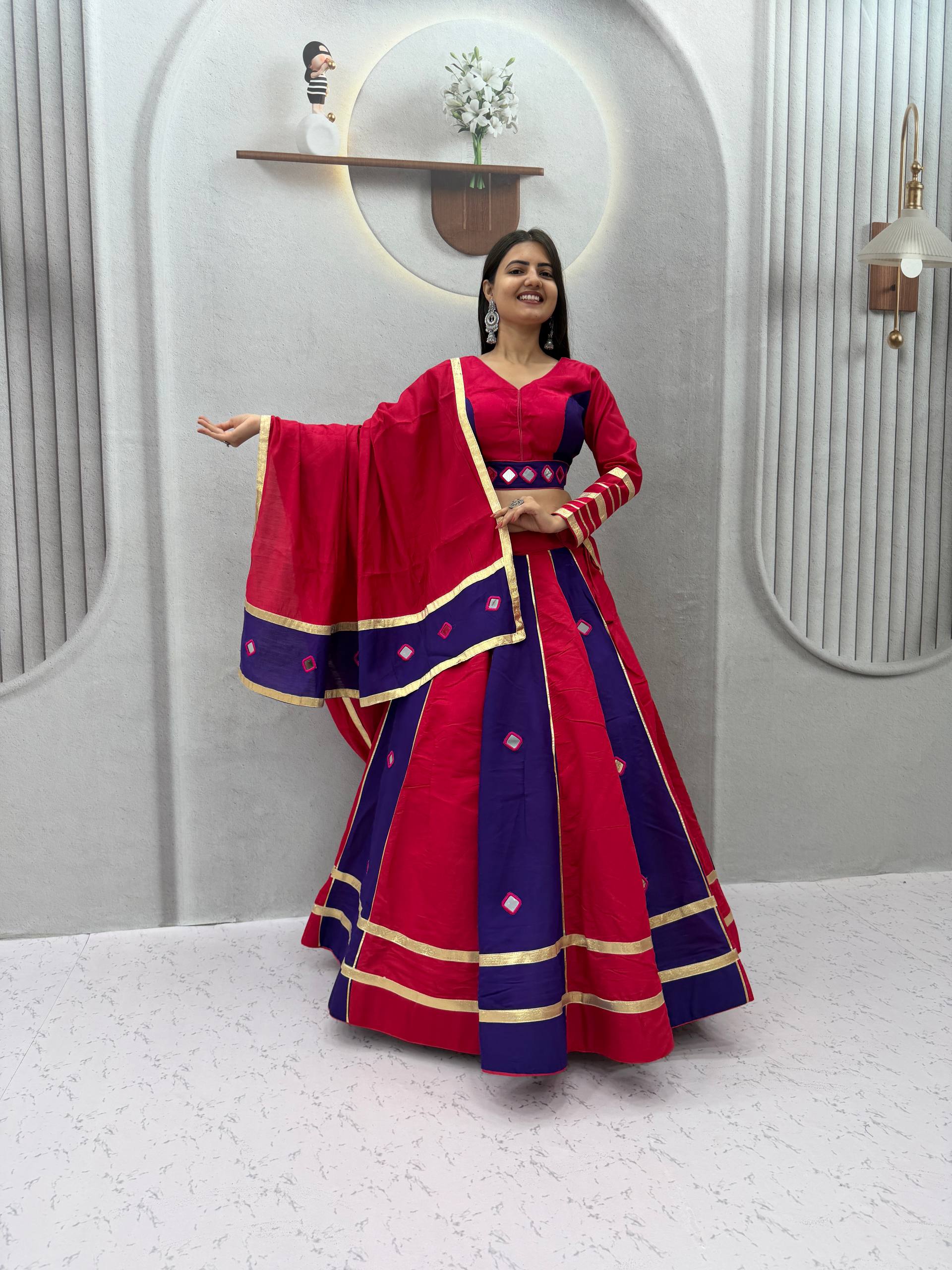 Garba Special Roman Silk Mirror Lehenga Set | Tulip Designer