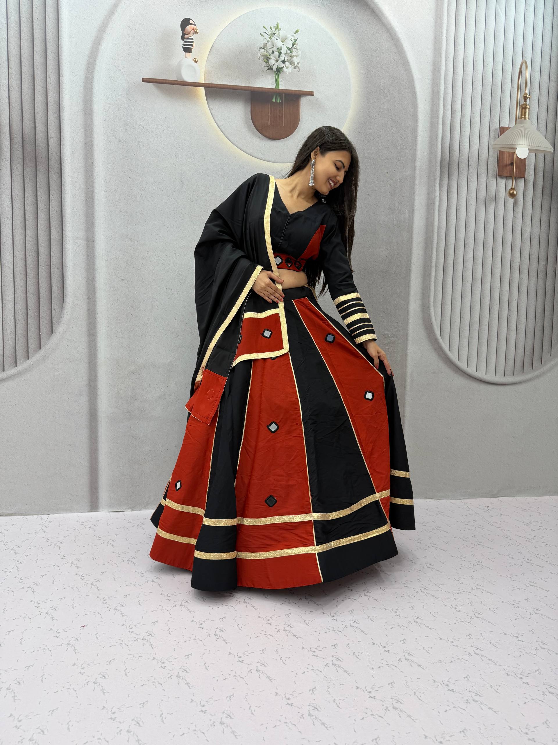 Garba Special Roman Silk Mirror Lehenga Set | Tulip Designer
