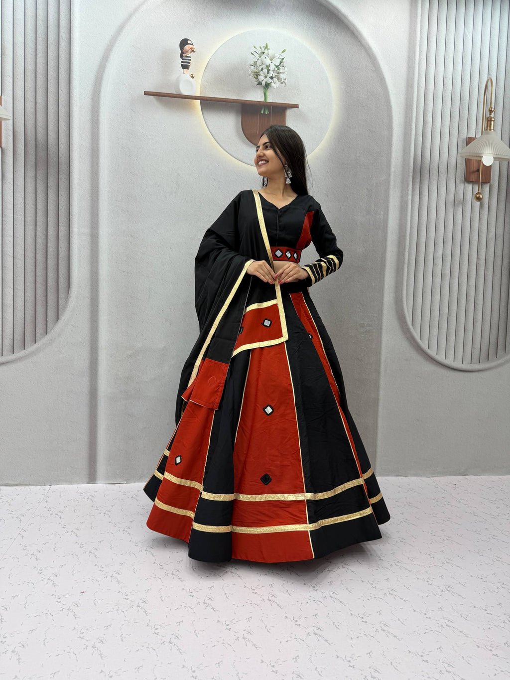 Garba Special Roman Silk Mirror Lehenga Set | Tulip Designer