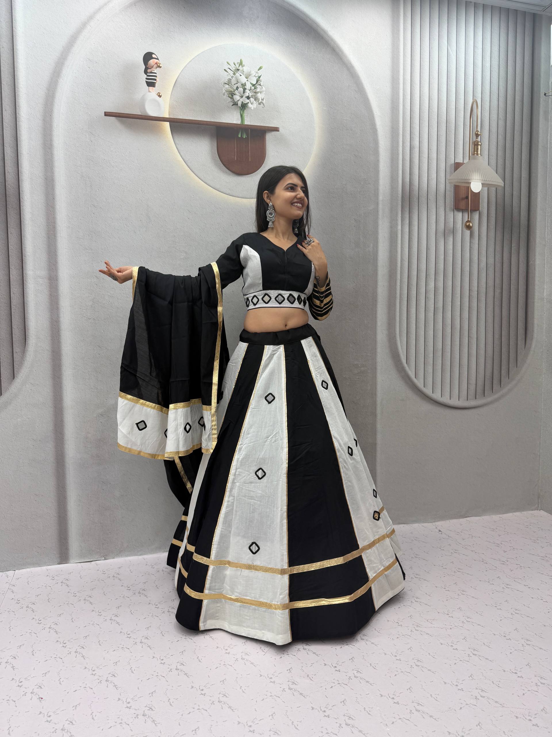 Garba Special Roman Silk Mirror Lehenga Set | Tulip Designer