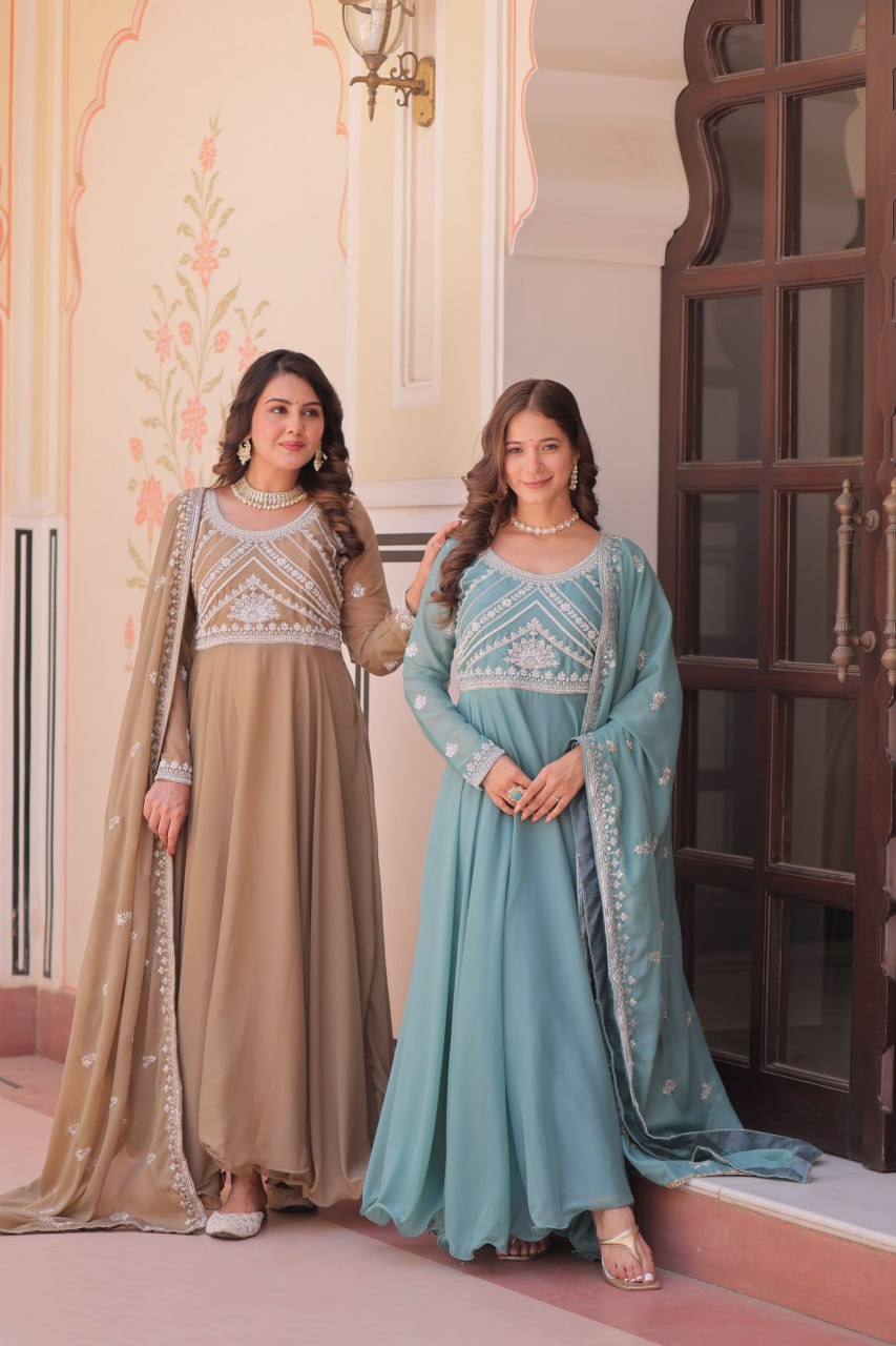 Glamorous Star Georgette Embroidery Gown Set | Tulip Designer