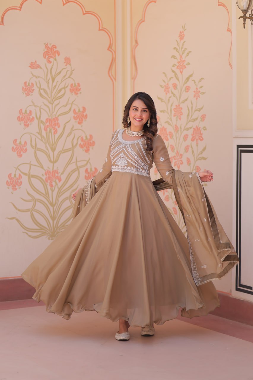 Glamorous Star Georgette Embroidery Gown Set | Tulip Designer