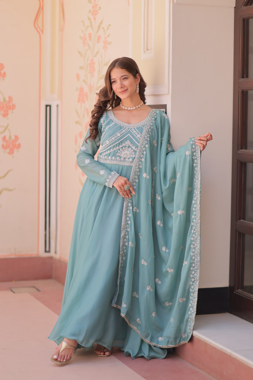 Glamorous Star Georgette Embroidery Gown Set | Tulip Designer