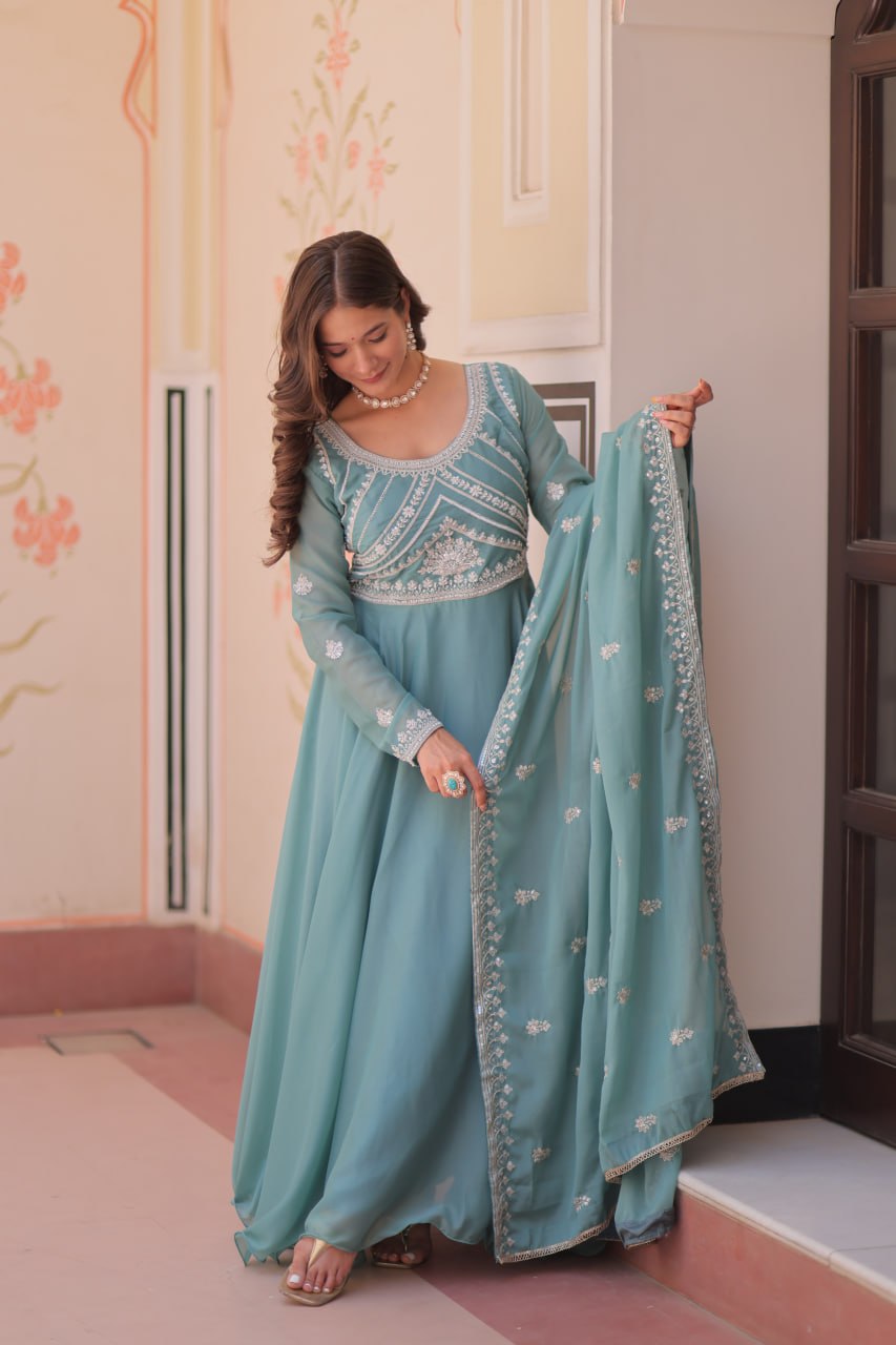 Glamorous Star Georgette Embroidery Gown Set | Tulip Designer