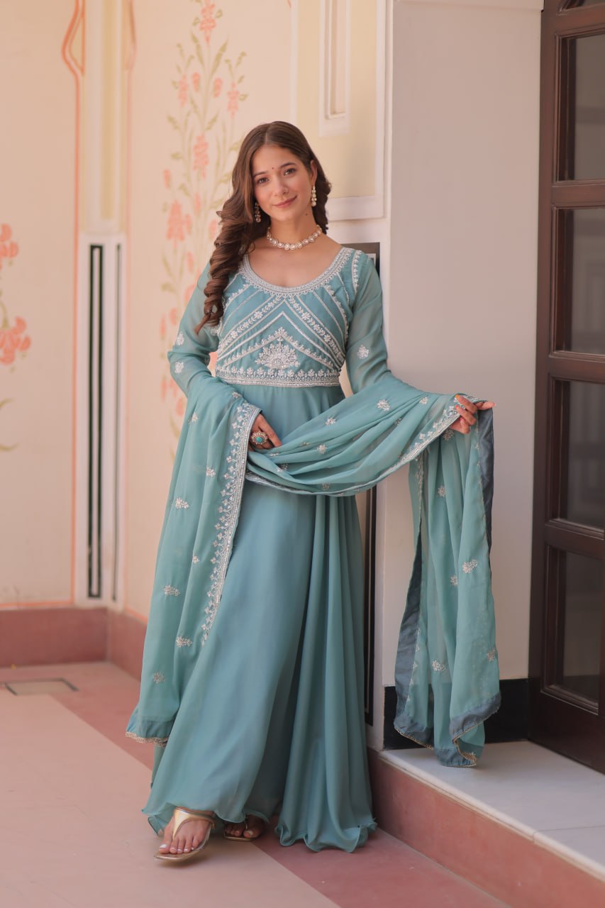Glamorous Star Georgette Embroidery Gown Set | Tulip Designer